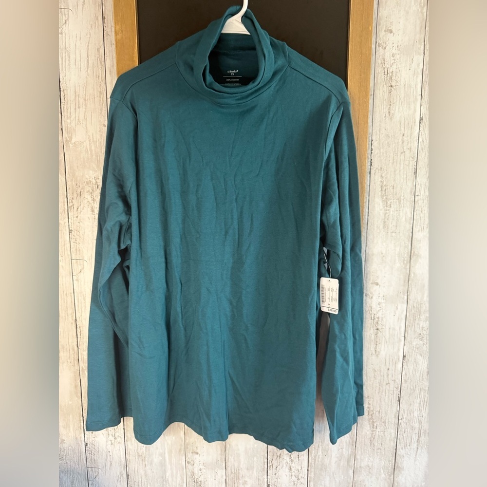 Cj Banks 2X Green Mock Turtleneck Long Sleeve NWT